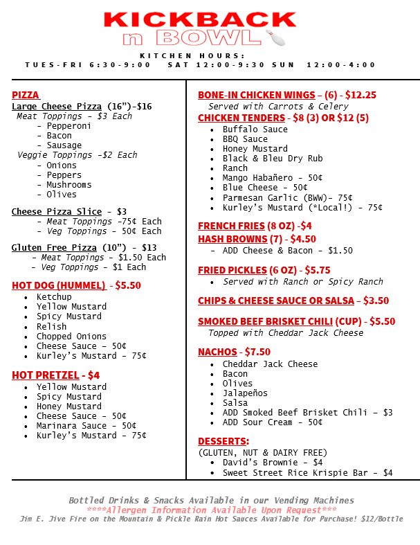 Menu for website